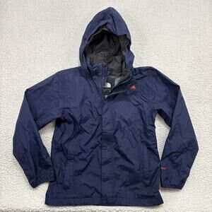 The North Face Youth Boys Hyvent Jacket M 10-12 Blue Red Hood Zip Waterproof